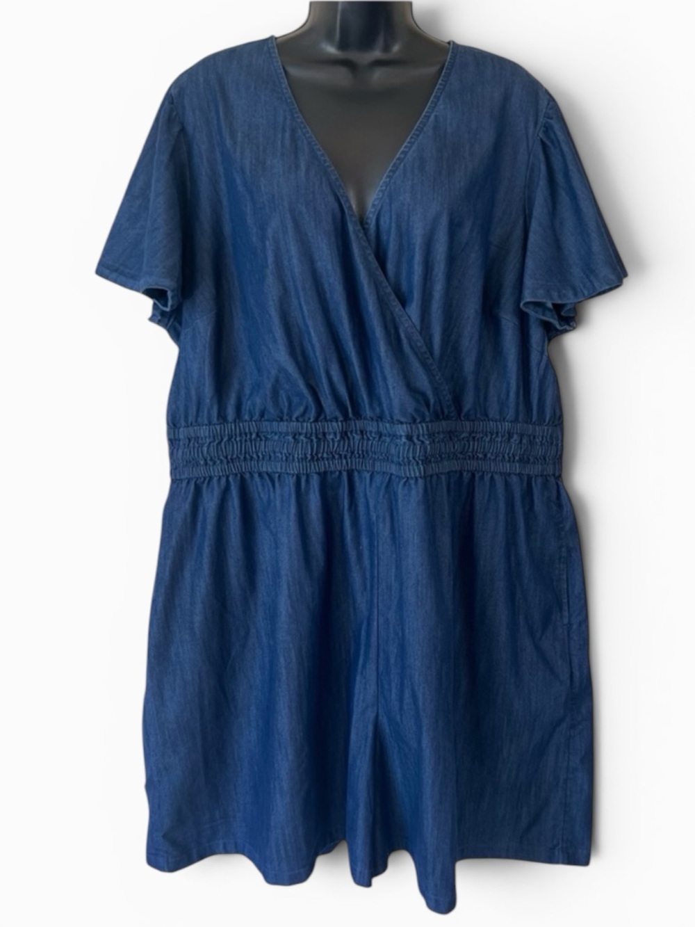 Lane Bryant Chambray Flutter-Sleeve Smocked-Waist Romper